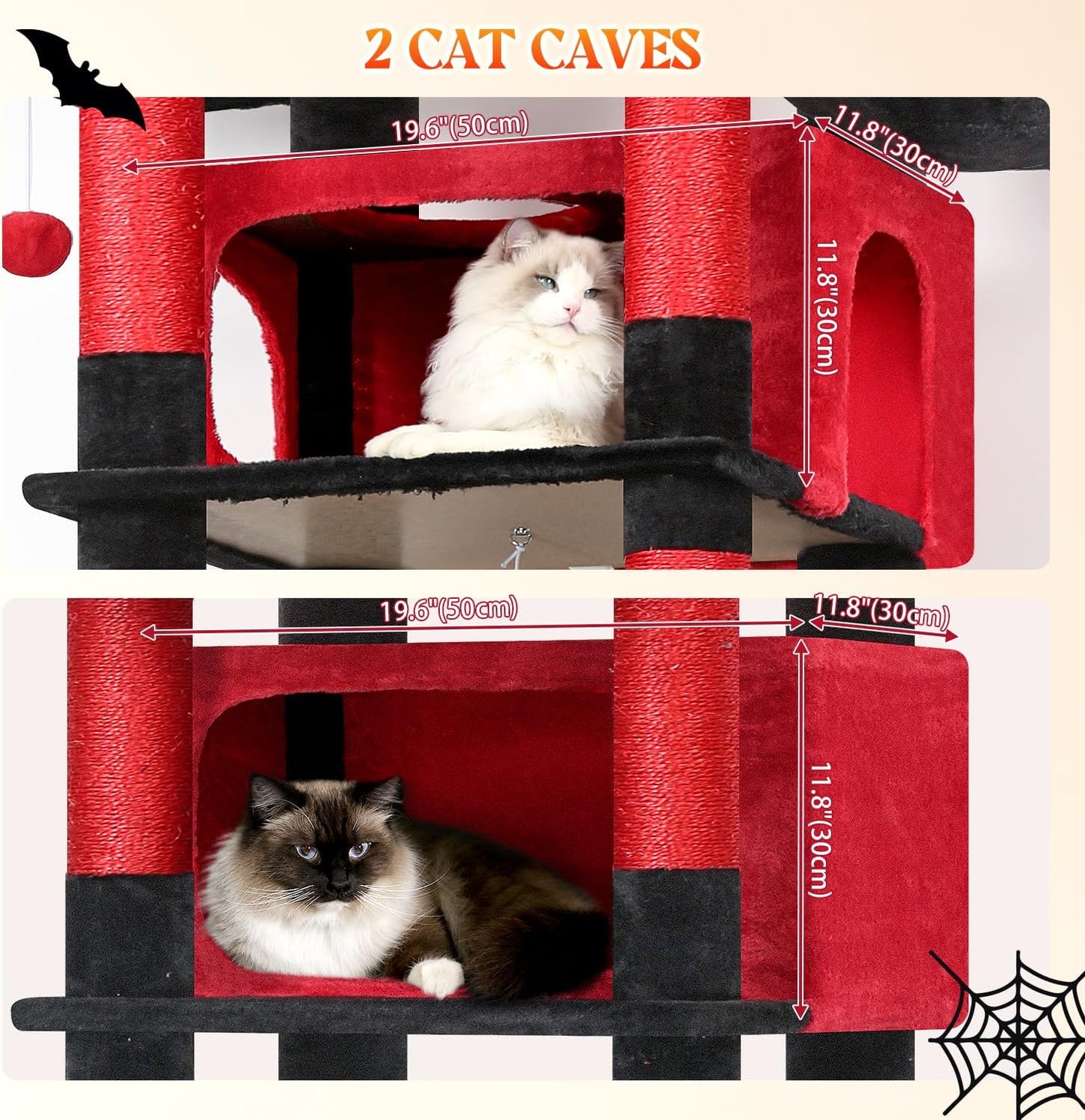 Árbol gótico XXL para gatos 83pulg con 8 postes rascadores hamaca