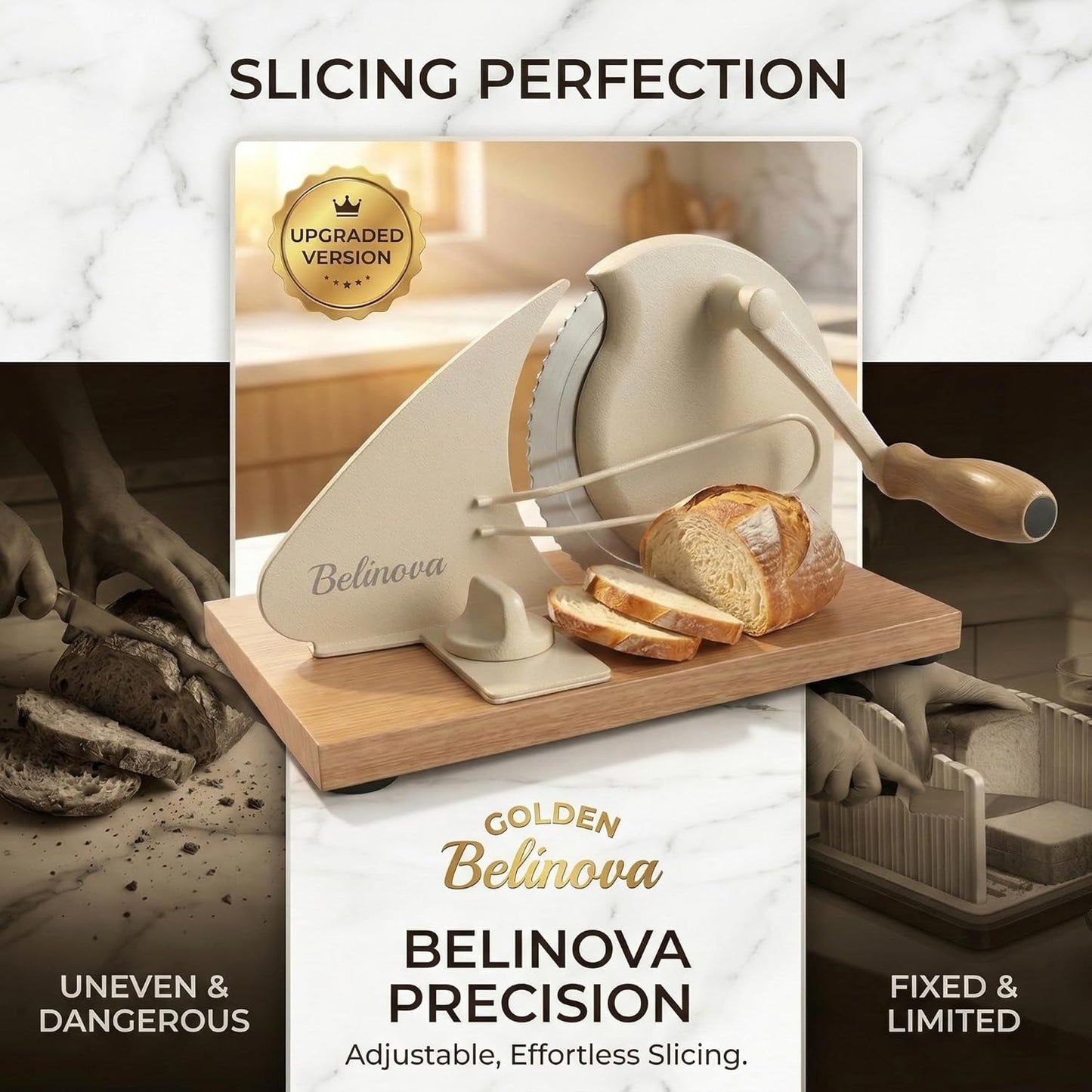 Rebanador Pan Manual Ajustable Madera Acero Inox