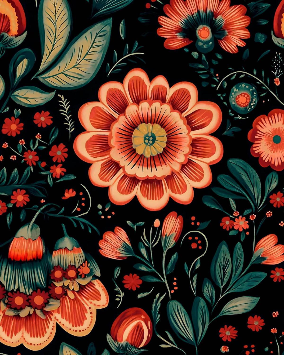 Papel tapiz floral bohemio autoadhesivo rojo oscuro