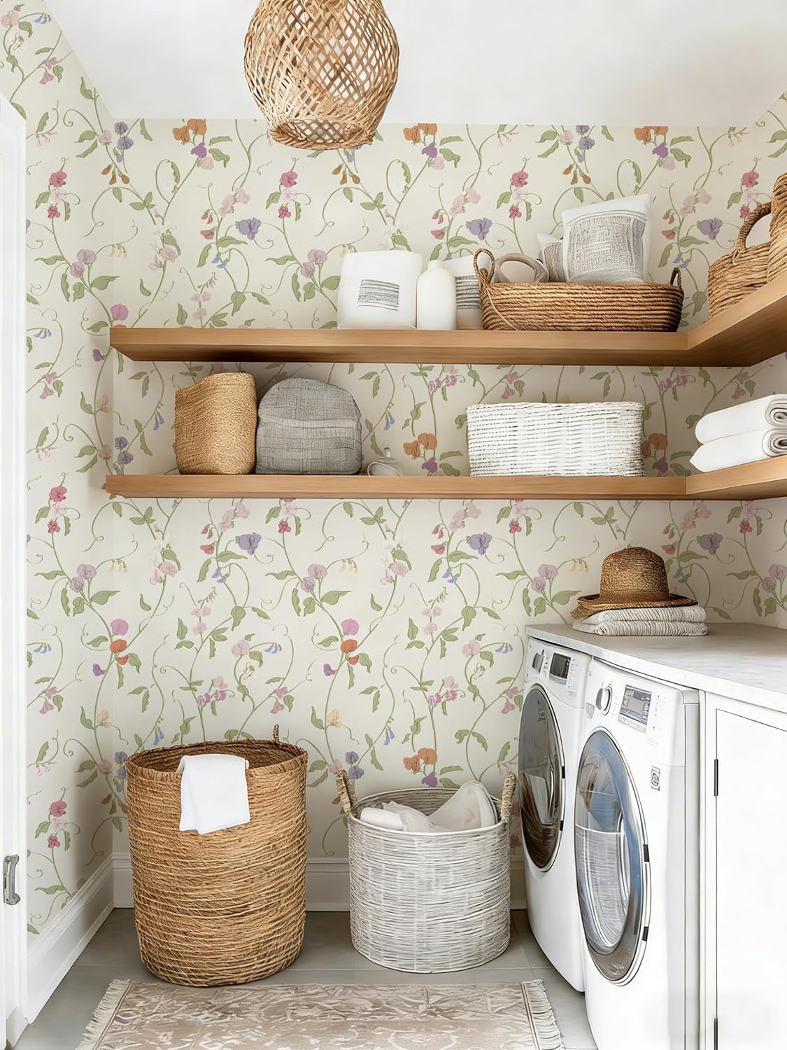 Papel tapiz floral vintage 17x79pulg autoadhesivo beige para bebé