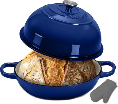 Horno de pan de hierro fundido esmaltado NutriChef 10.2 pulgadas con bandeja para masa madre