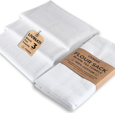 Paños cocina lino blanco 18x28pulg set 3 100% algodón