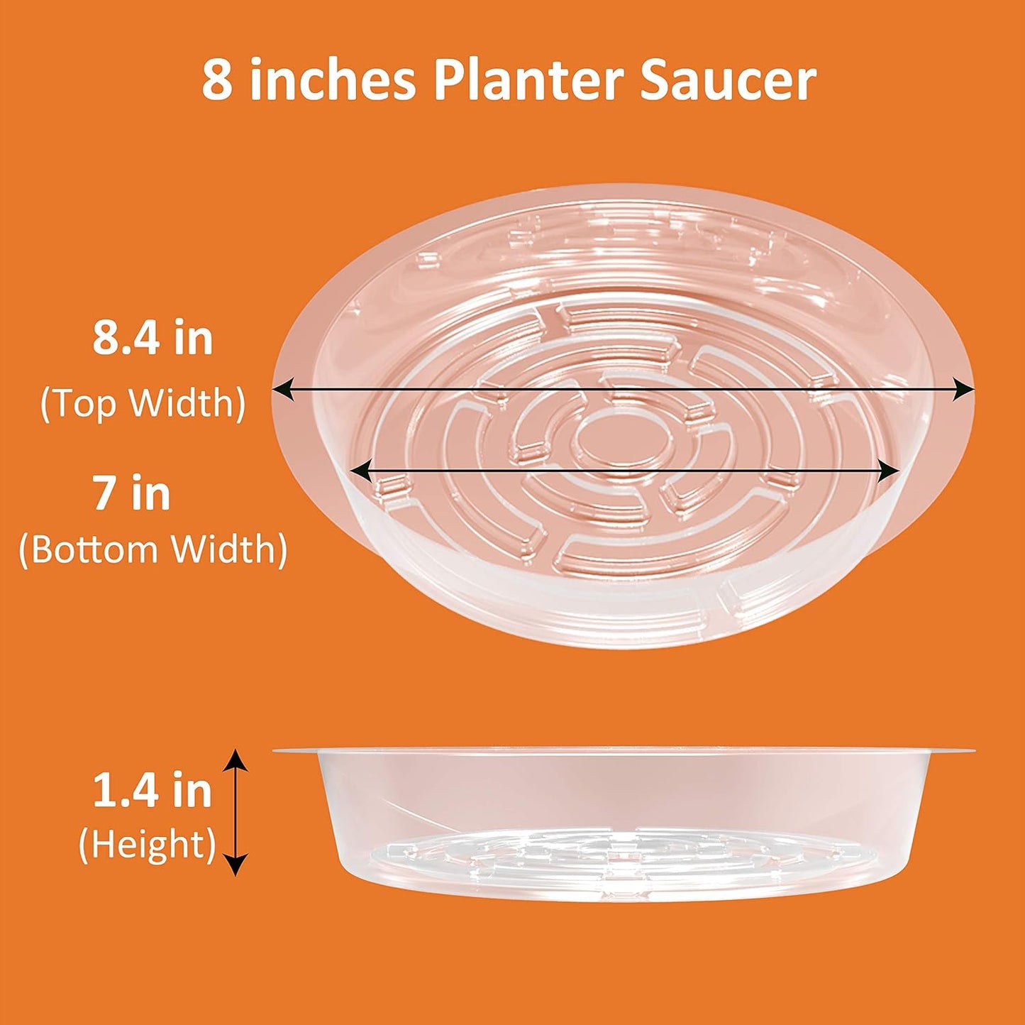 Platos plástico transparente para macetas 8pulg set 10