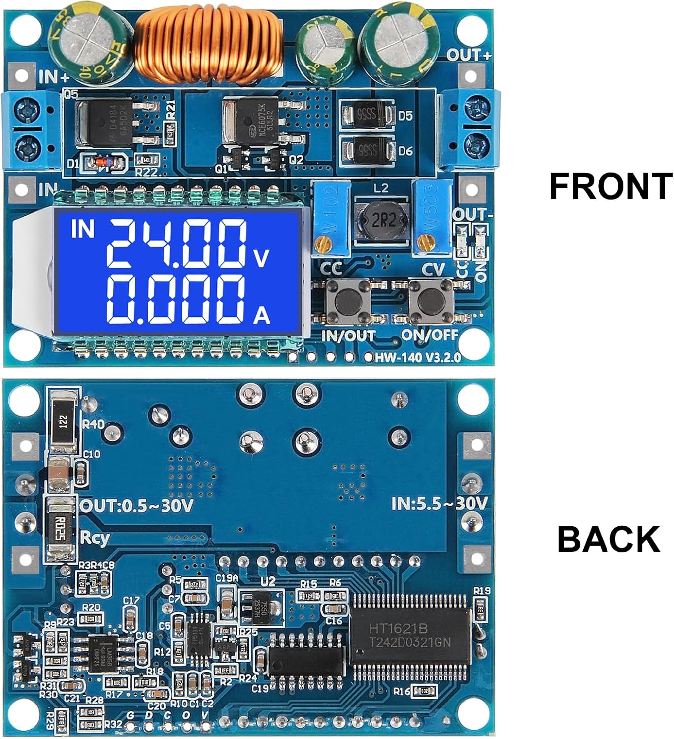 Convertidor DC-DC con LCD 5.5-30V 3A 35W Módulo Fuente