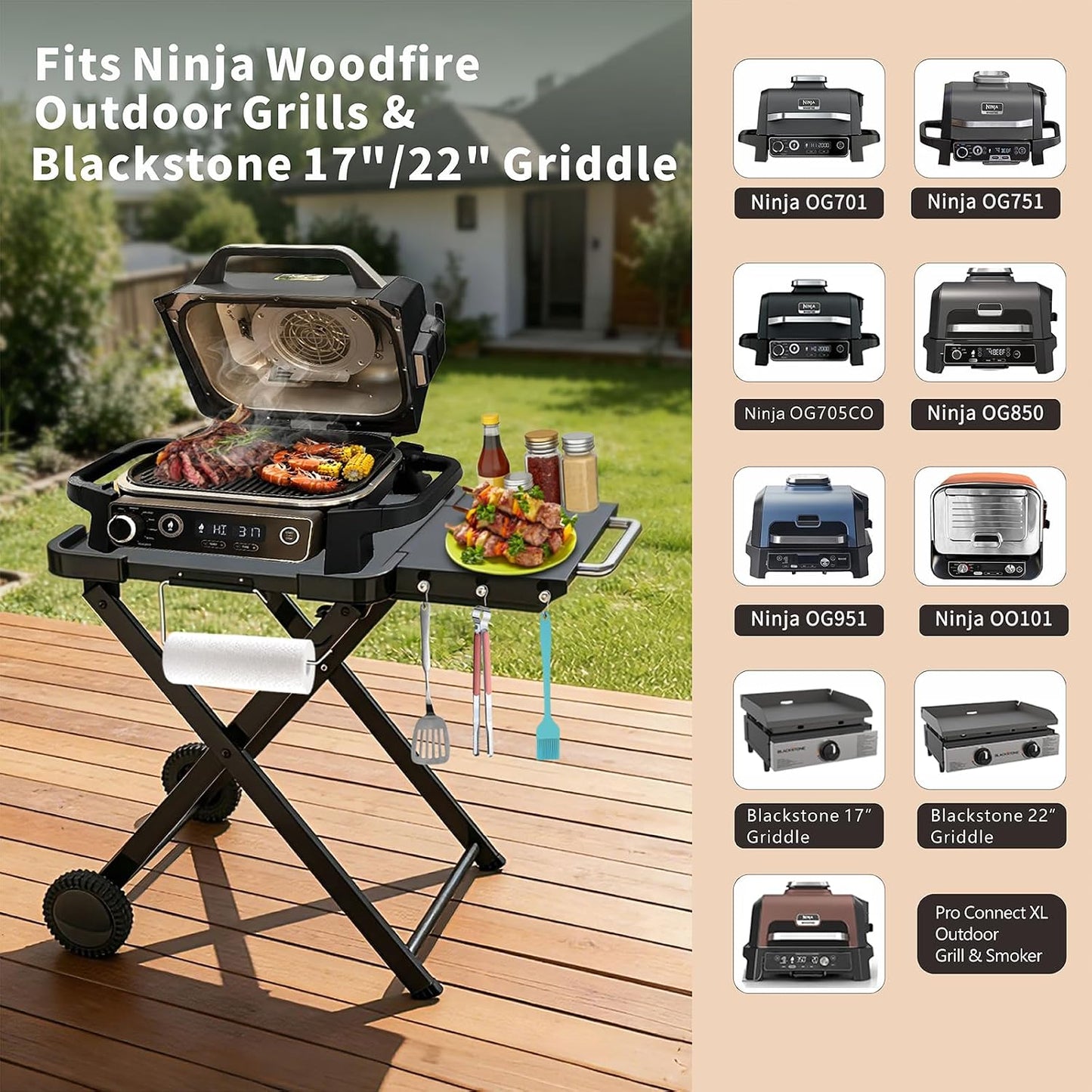 Base plegable para parrilla Ninja y Blackstone 19/22pulg