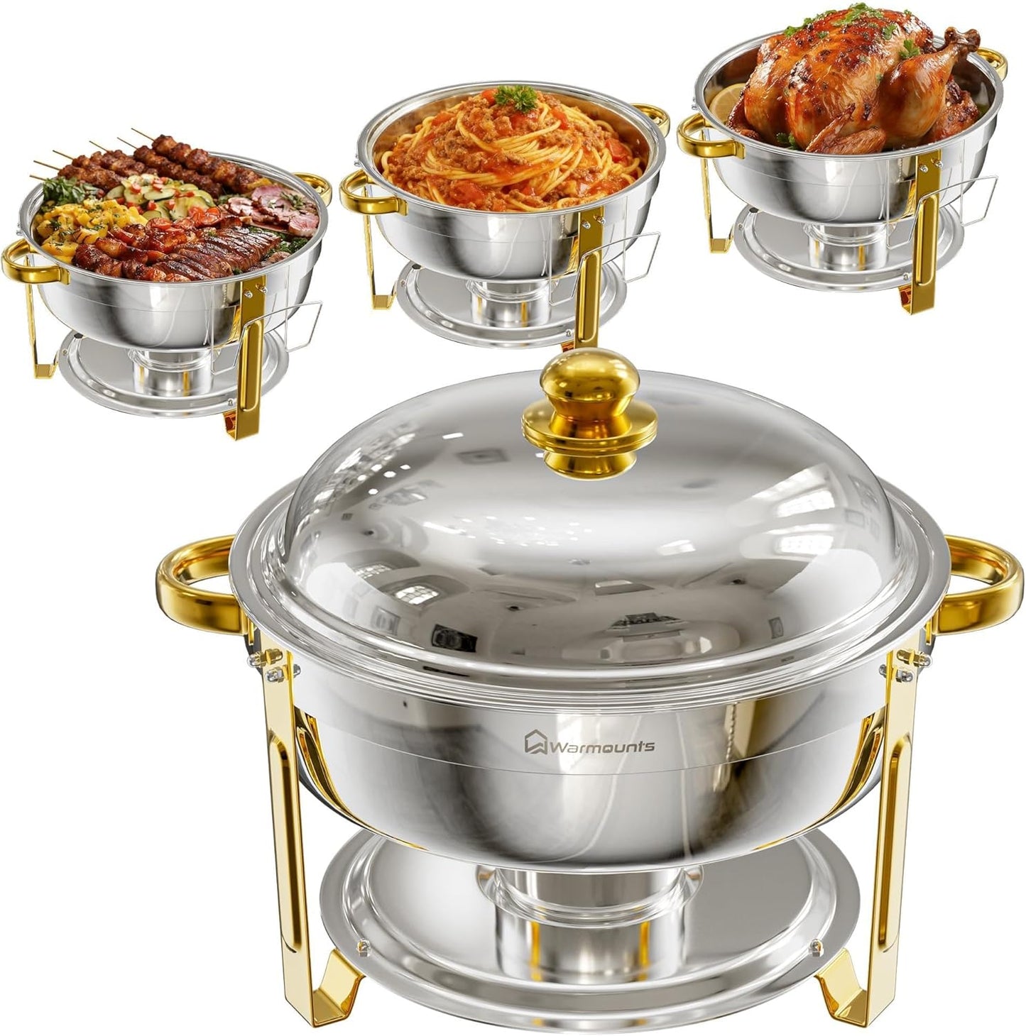 Set 4 platos roce redondos acero inox dorado con soporte