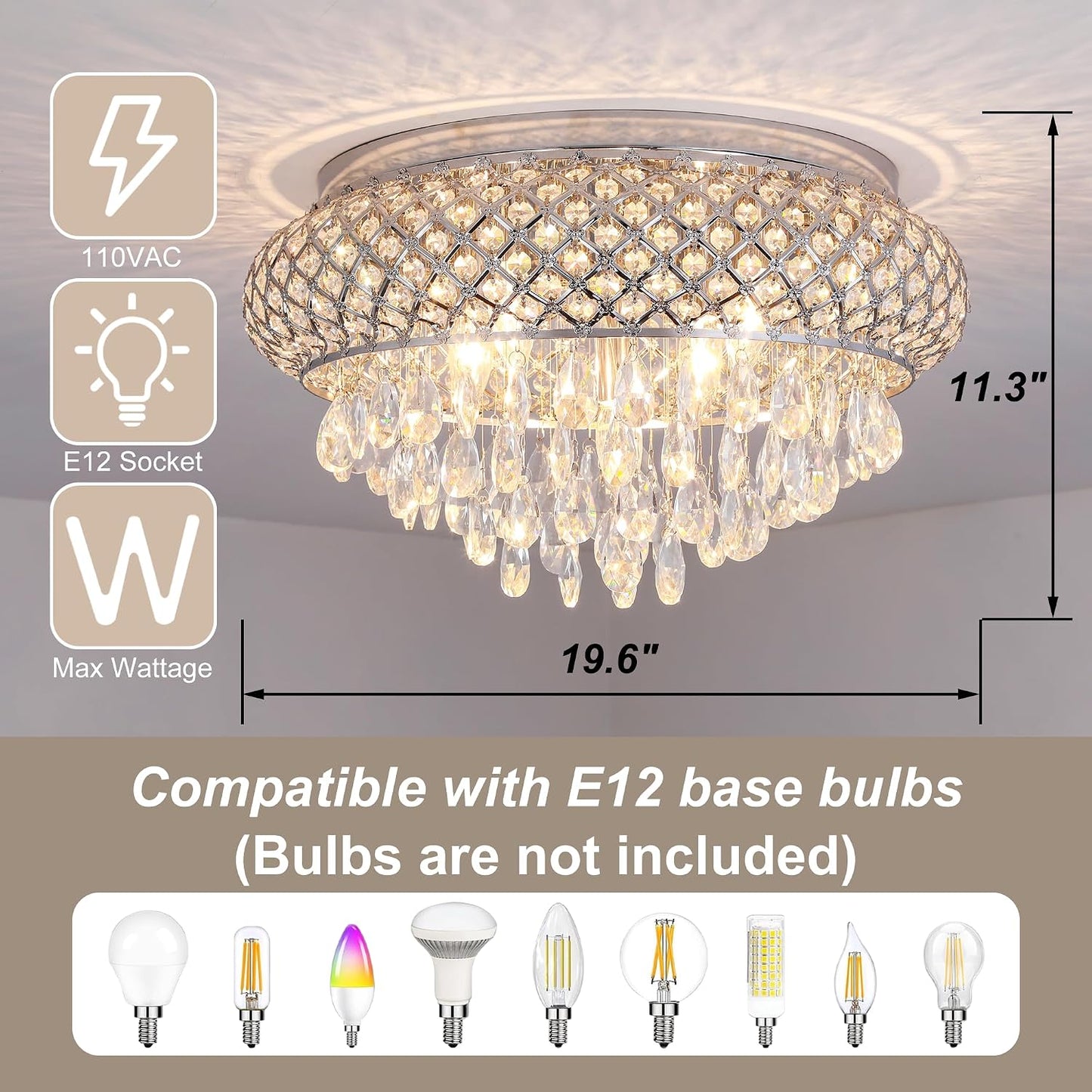 Candelabro cristal 19.5pulg lámpara techo 5 luces estilo francés