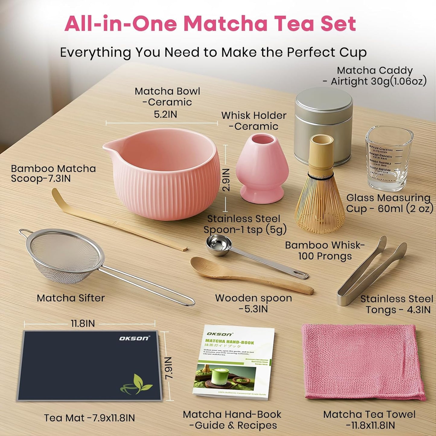 Juego de batidor de matcha 15 piezas con cuencos cerámica soporte bambú taza medidora vidrio
