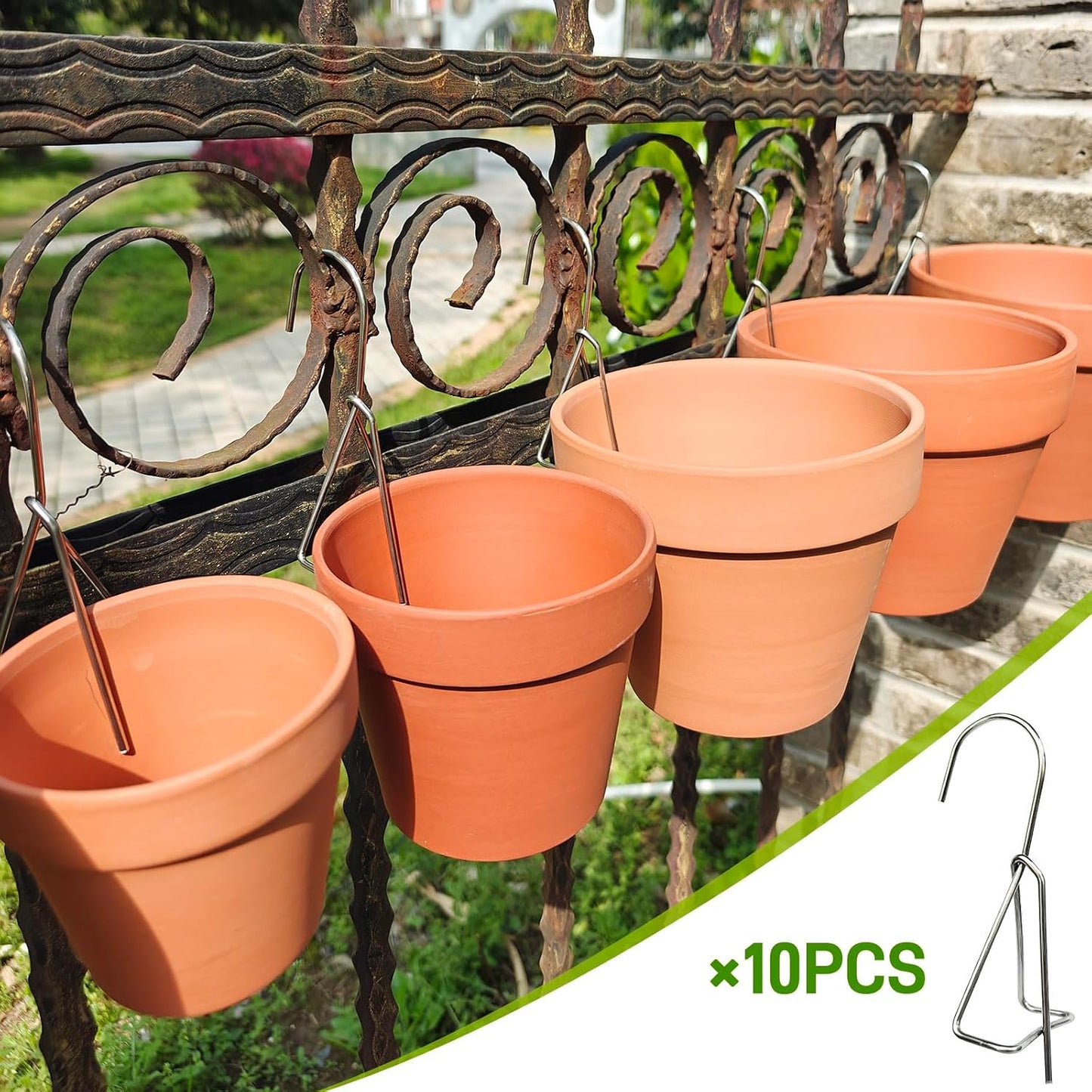 10 Ganchos Acero Inox para Colgar Macetas Terracota
