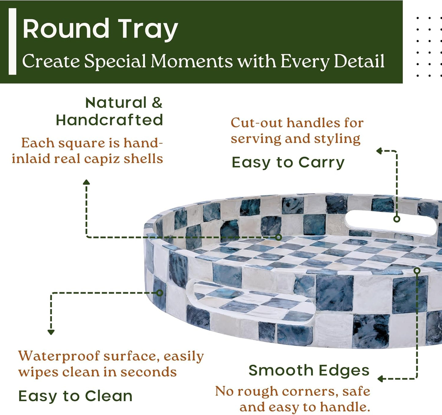 Bandeja decorativa redonda Lazy Susan CHI AN HOME azul marino