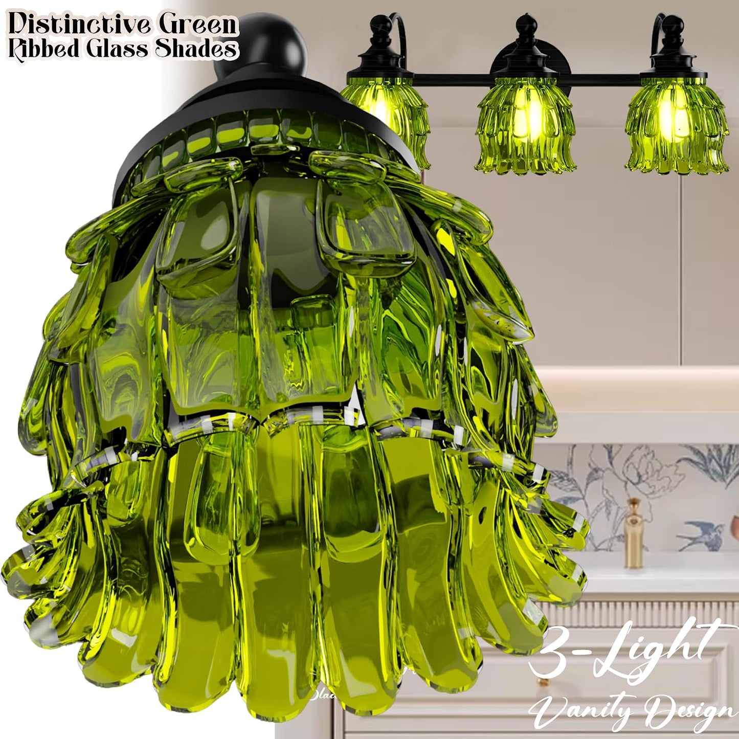 Lámpara baño 3 luces espejo moderna con cristal verde