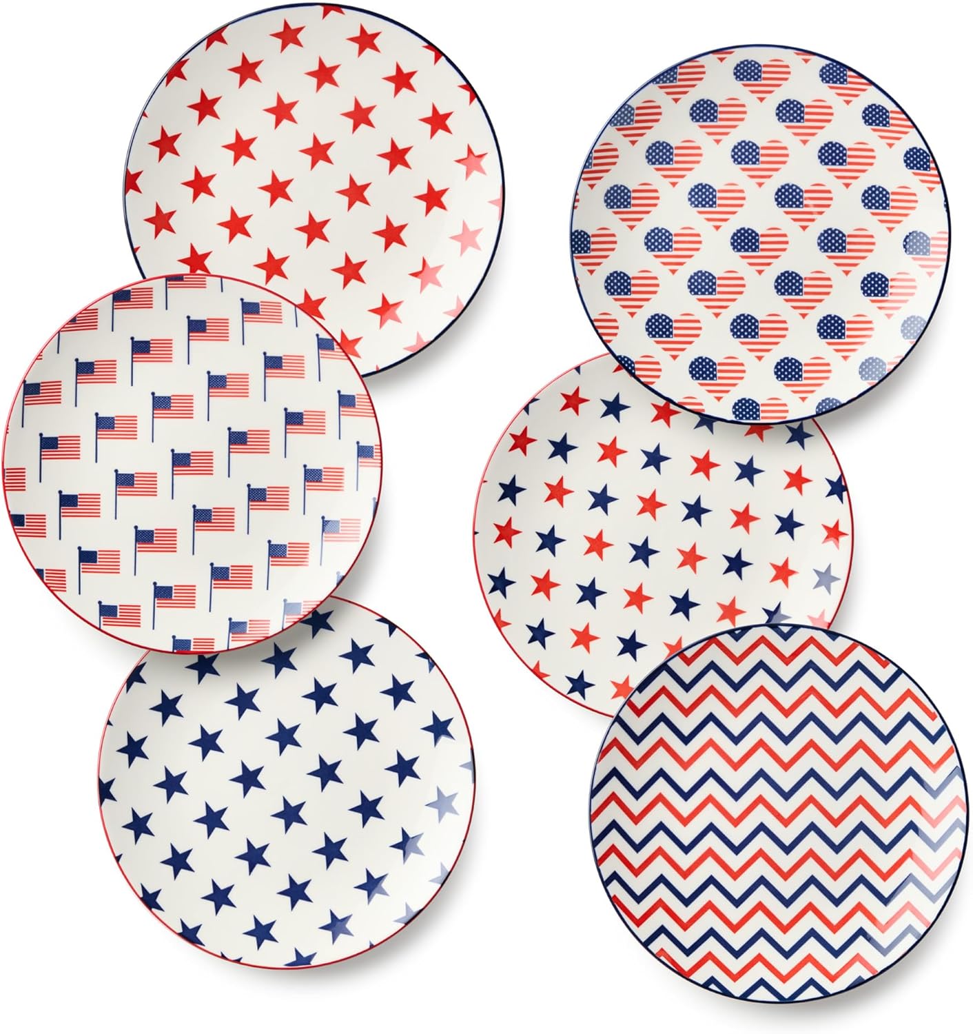 Set 6 platos porcelana patrióticos 8.75pulg banderas surtidas