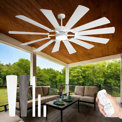Ventilador techo exterior blanco luz control remoto 62pulg 12 hojas