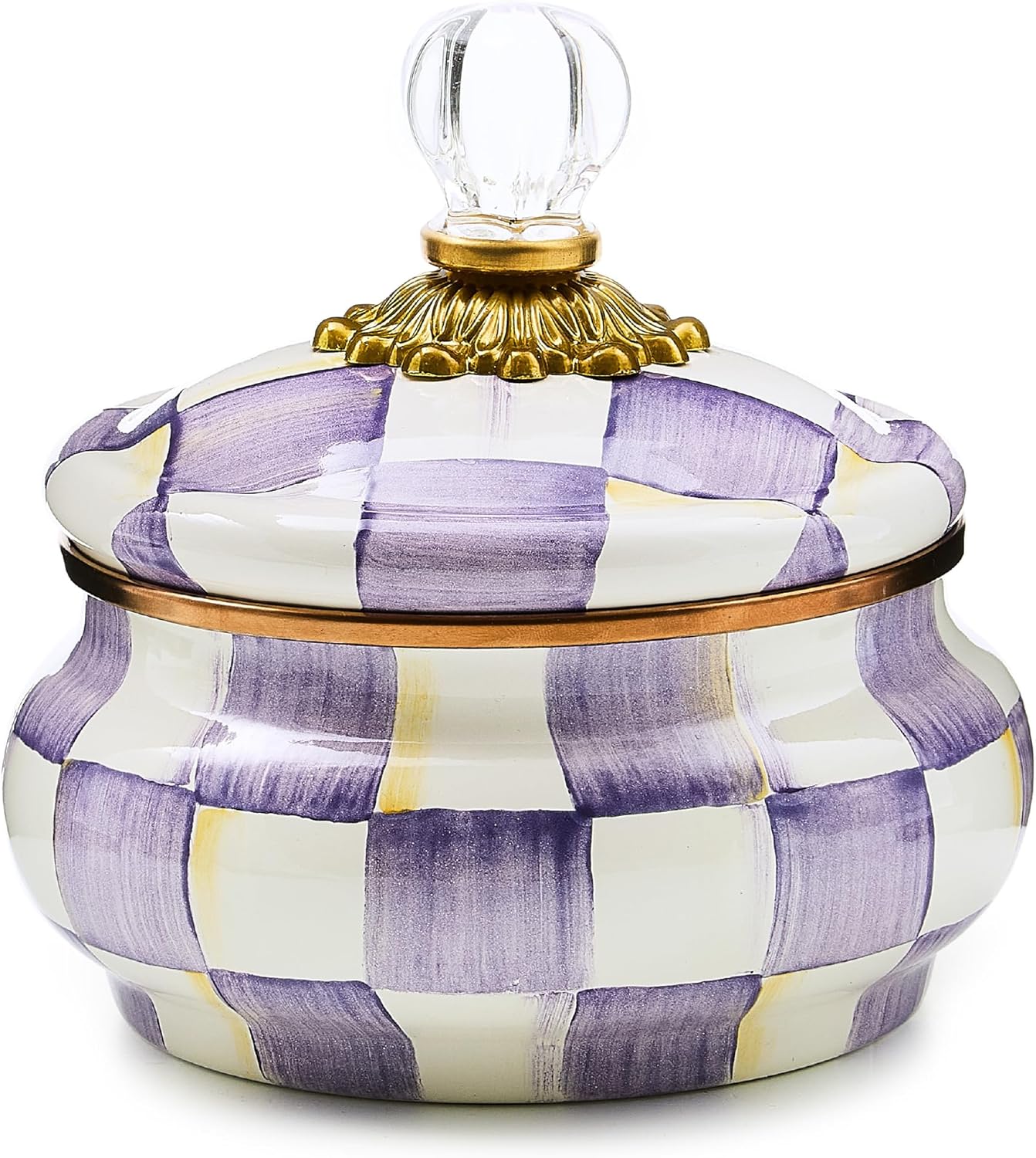 Olla aplastada esmalte con tapa 20oz cuadros violeta