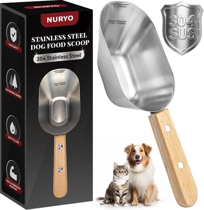 Cuchara acero inox 304 para perros y gatos con taza medidora