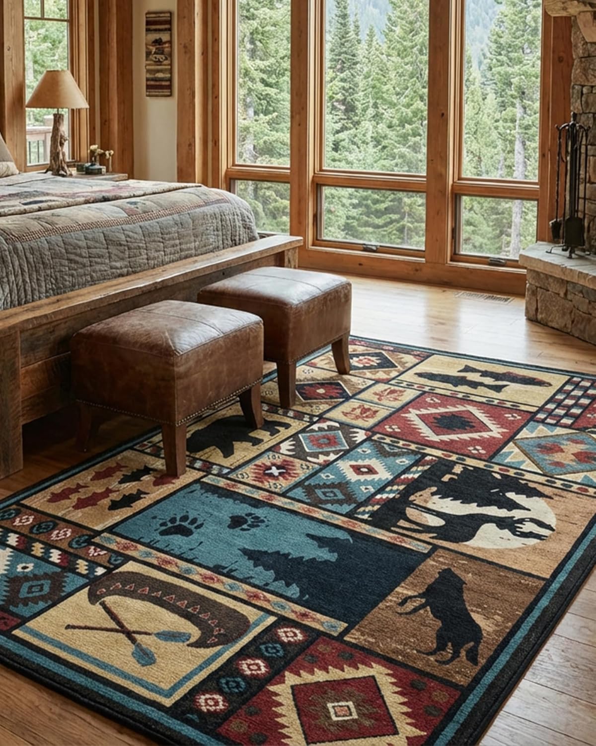 Alfombra rústica sala 5x7ft oso cabaña dormitorio