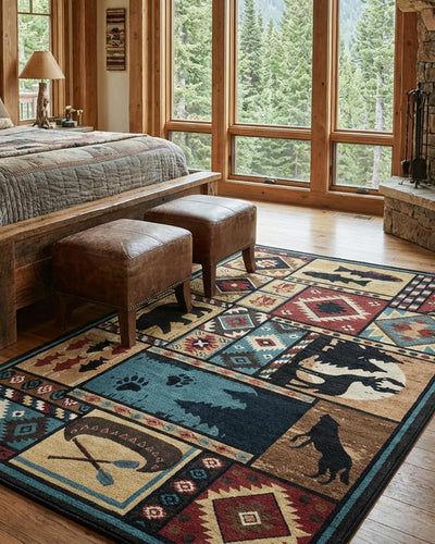 Alfombra rústica sala 5x7ft oso cabaña dormitorio