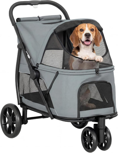 Cochecito mascotas 3 ruedas doble entrada plegable 44lb gris
