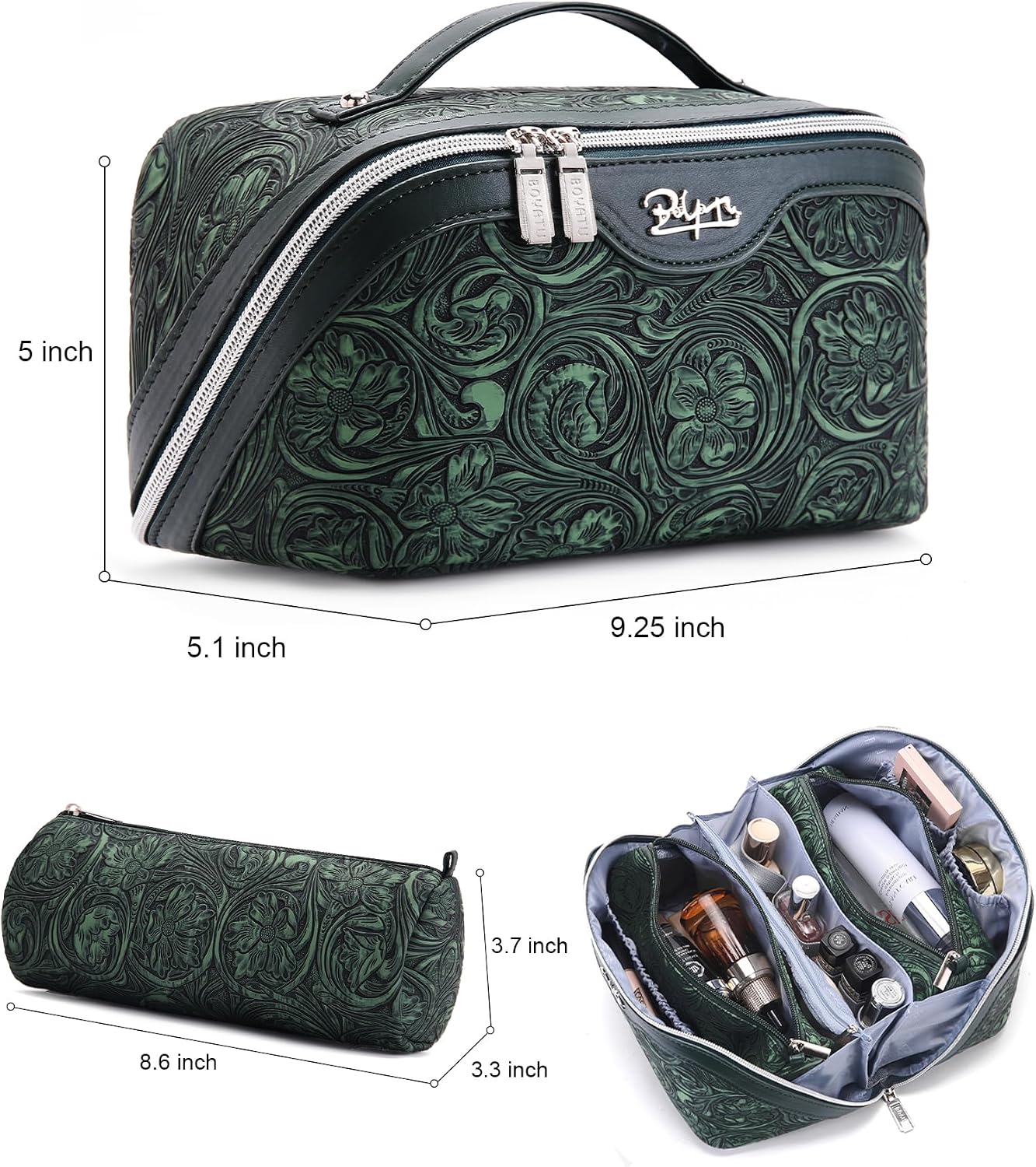Set 3 Bolsas Maquillaje Floral Gran Capacidad con Compartimentos