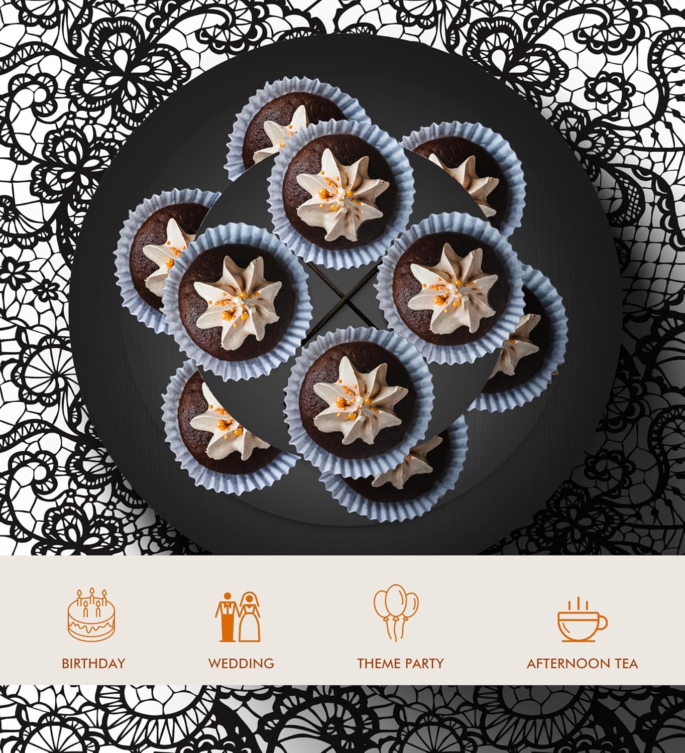 Torre Soporte Cupcakes Pack 3 Negro 3 Niveles Cartón