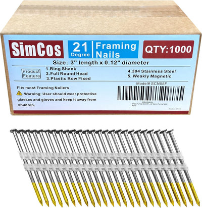 Clavos acero inox 304 cabeza redonda 21° 3pulg 1000pzas