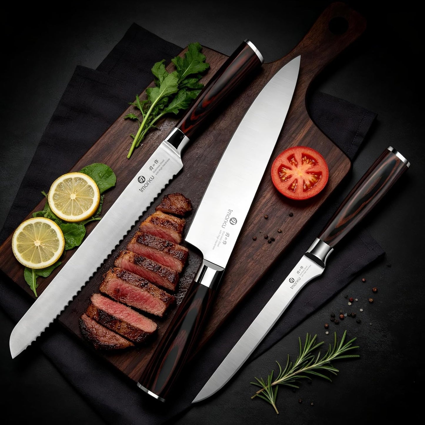 Set 3 Cuchillos Chef Acero Inox Alto Carbono Mango Madera