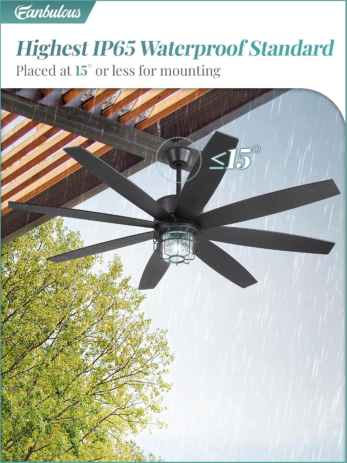 Ventilador techo exterior 65pulg IP65 con luces y control remoto
