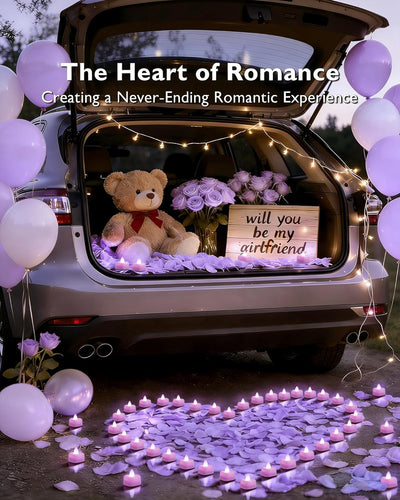 Set 1000 pétalos rosa morado con luces LED 12