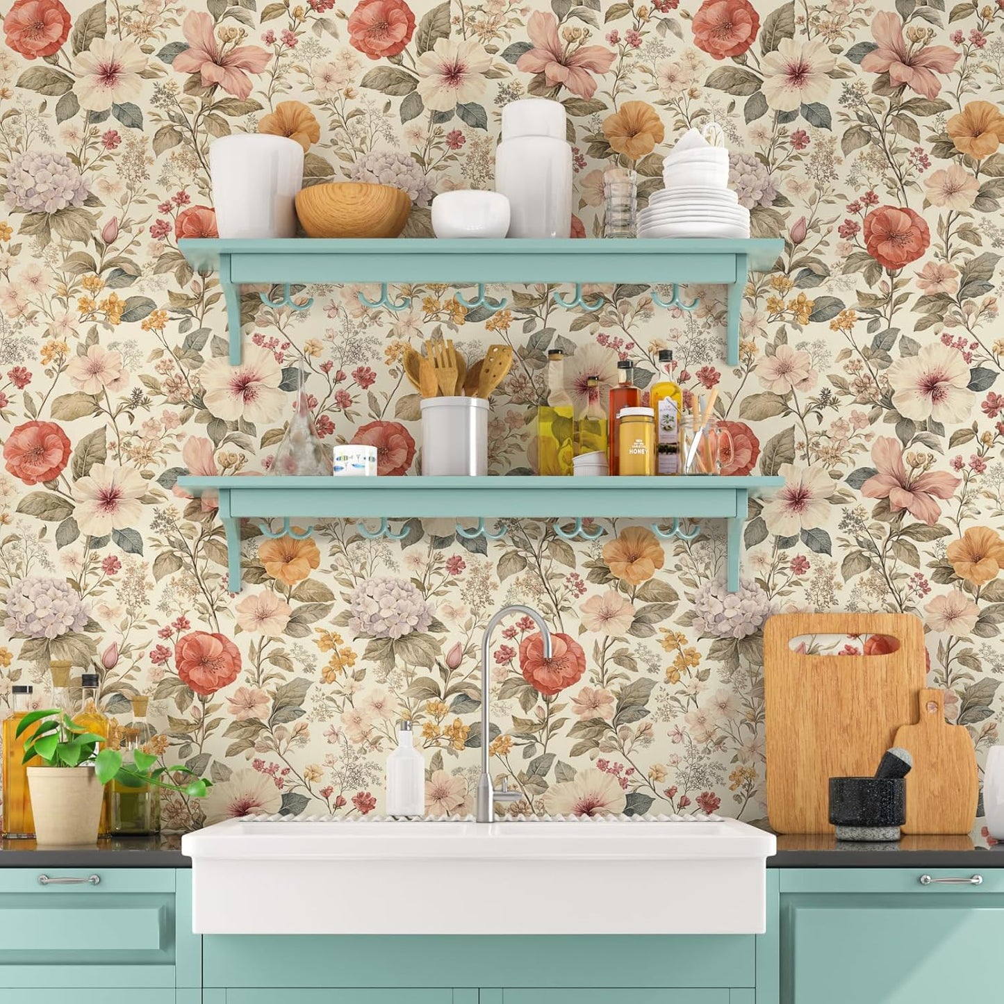 Papel tapiz floral amarillo autoadhesivo 17.5x78.7pulg