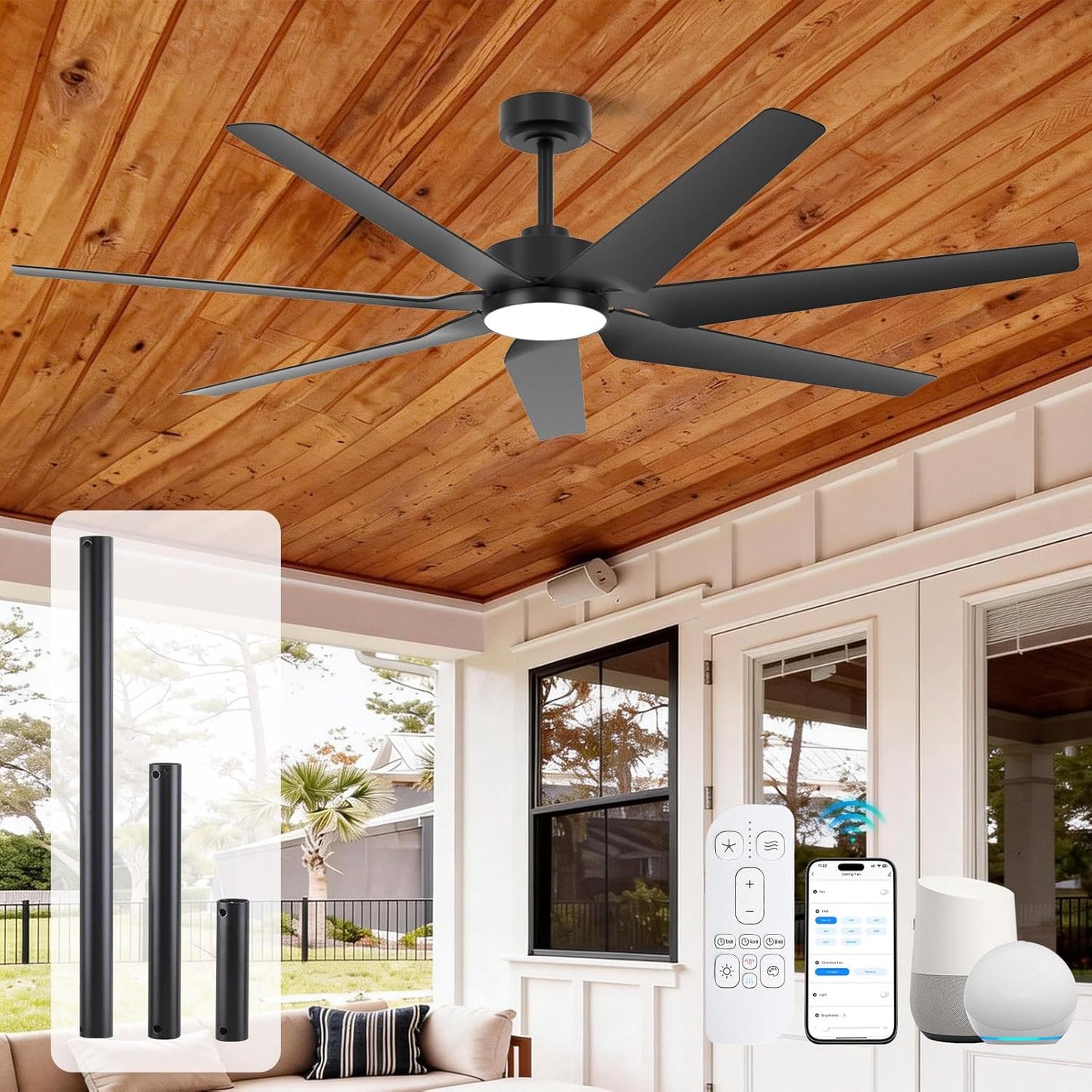 Ventilador techo exterior con luz patio Alexa 7 aspas alto CFM