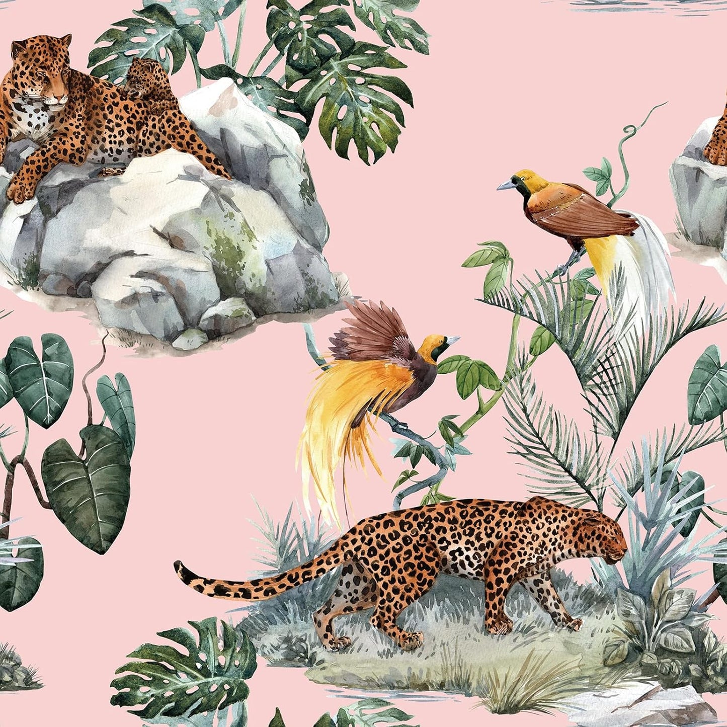 Papel tapiz leopardo rosa selva con guepardo