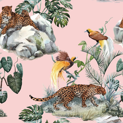 Papel tapiz leopardo rosa selva con guepardo
