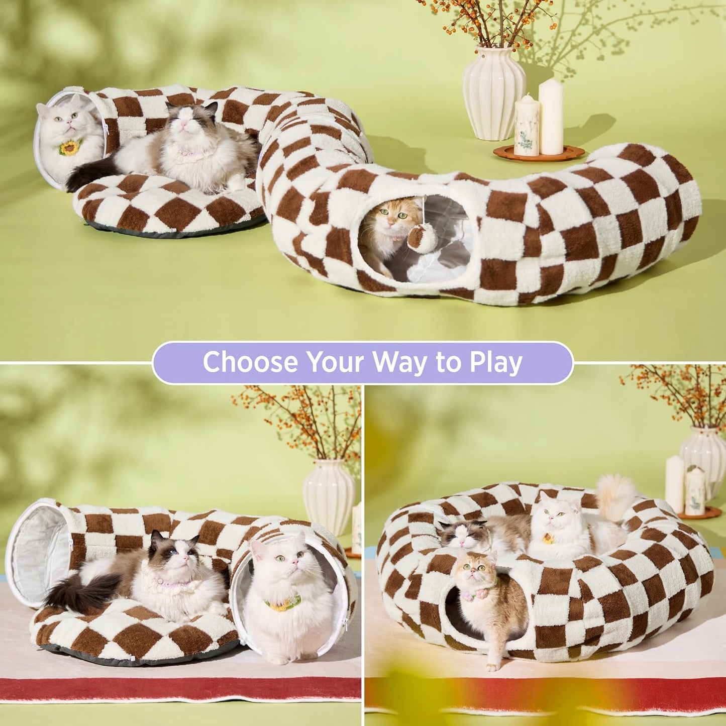 Cama túnel para gatos con cojín lavable y juguete Peekaboo