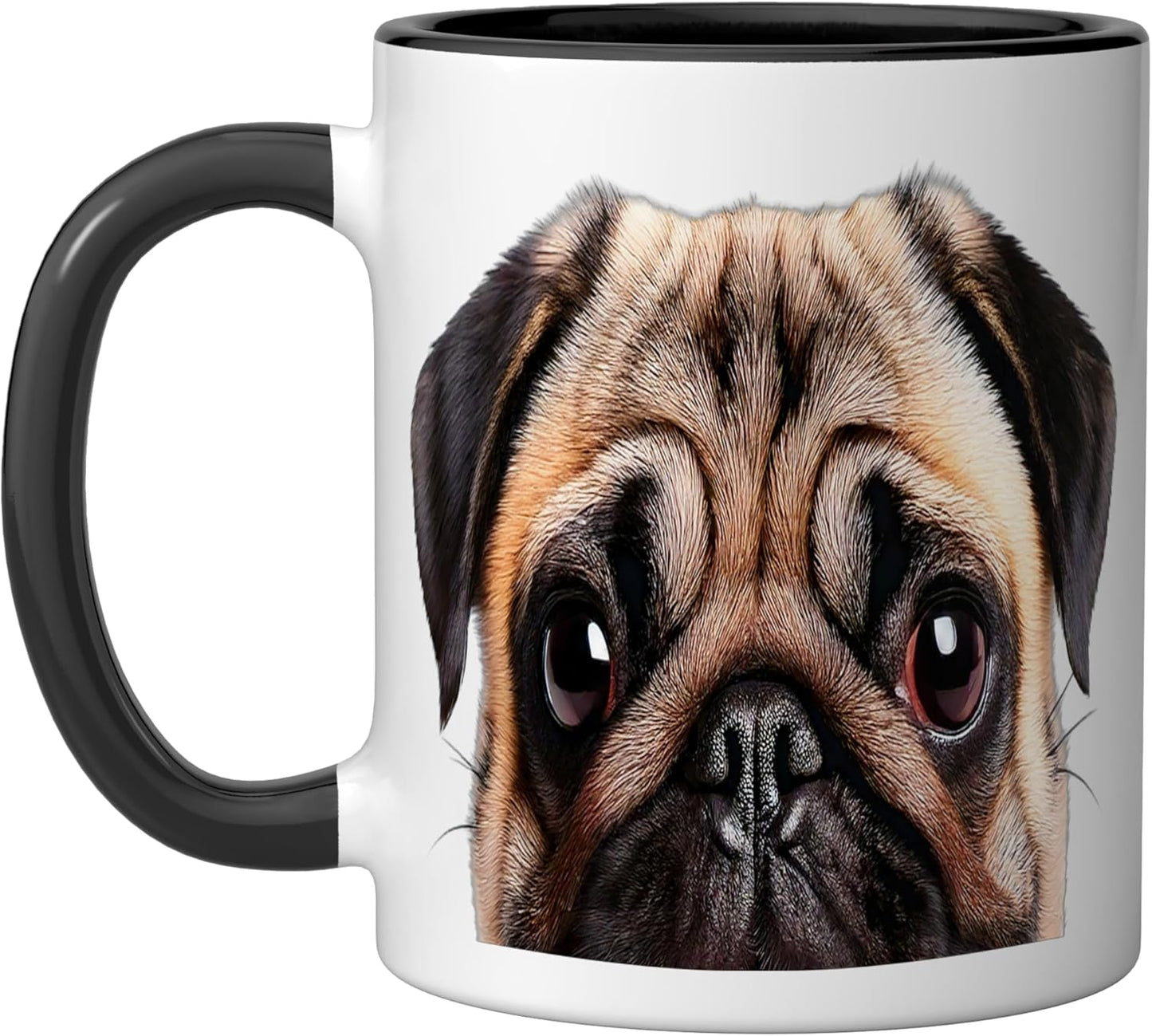 Taza cerámica para mascotas con pug negro y blanco