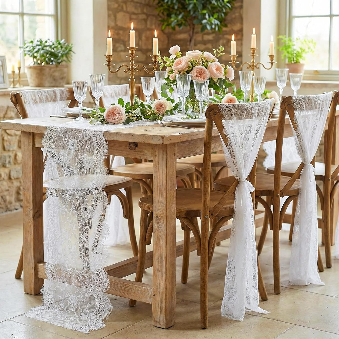 Table runner de encaje blanco 14x120 pulgadas para bodas y fiestas