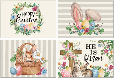 Juego de 4 manteles individuales con diseño feliz Pascua y decoración de huevos coloridos