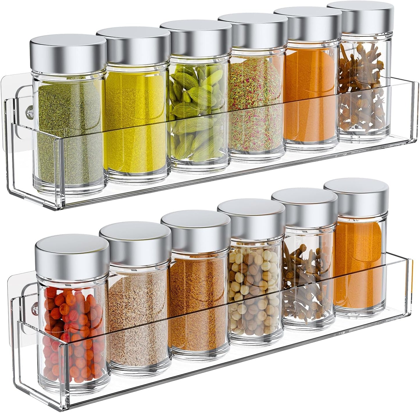 Especiero adhesivo acrílico transparente con cinta fuerte para cocina y pared (2 unidades)