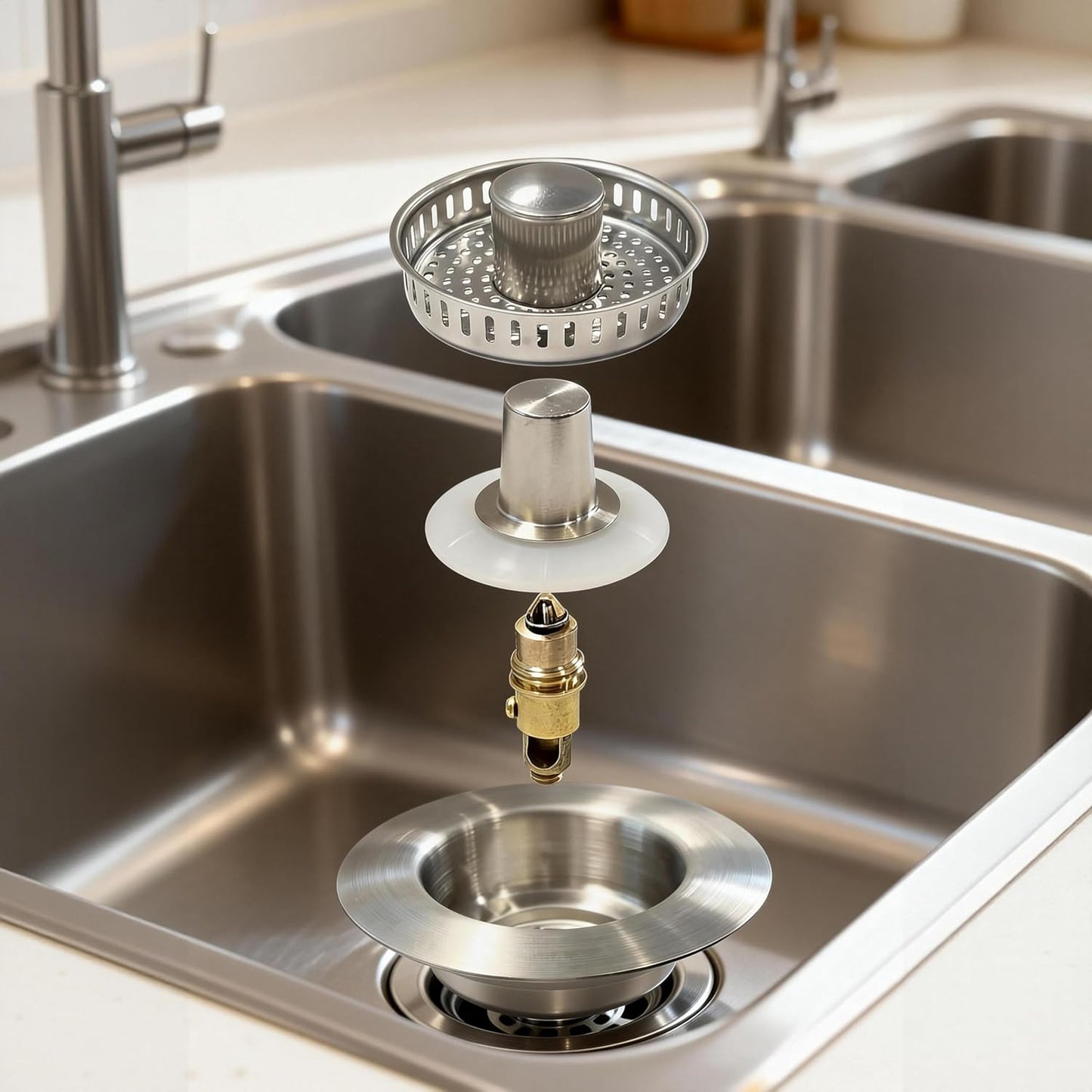Colador drenaje fregadero cocina acero inox 304 desplegable 3en1