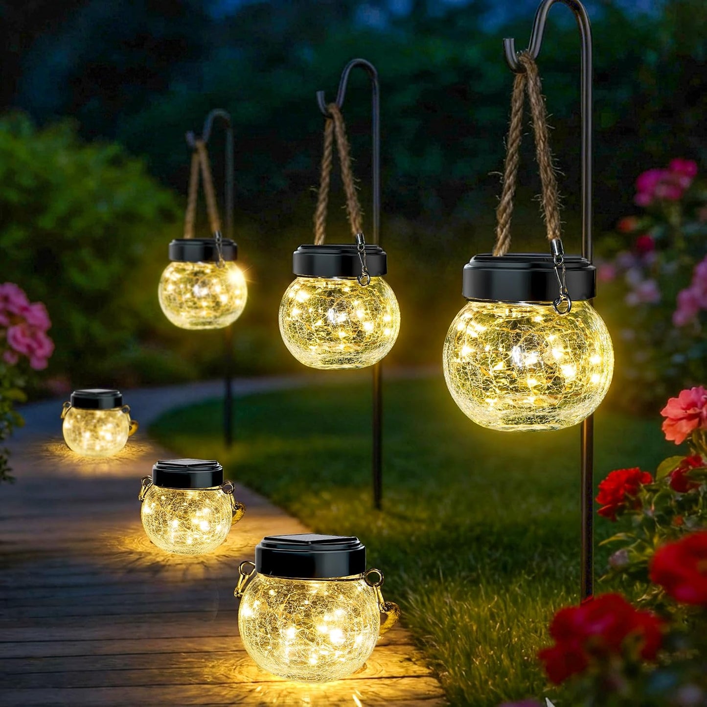 Farol solar impermeable 6 luces colgantes para jardín Halloween