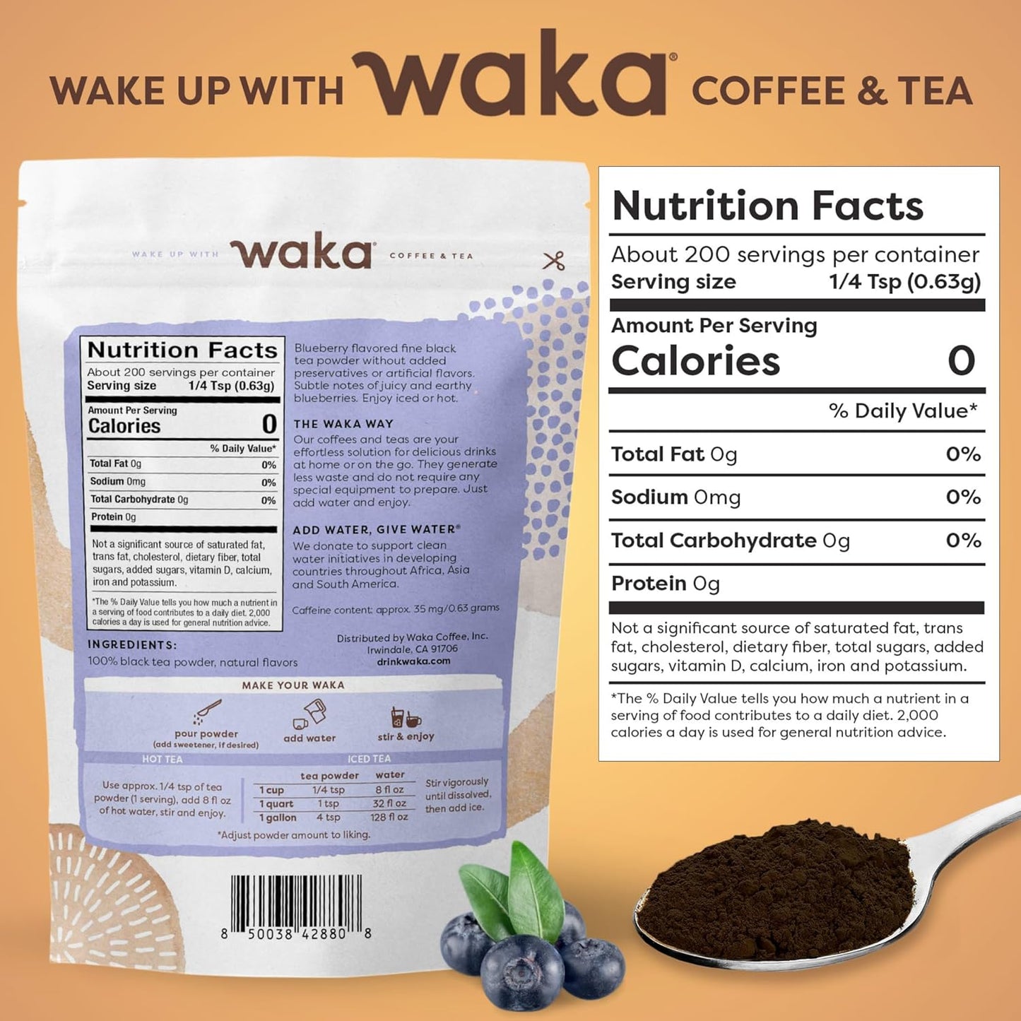 Té negro instantáneo sabor arándano sin azúcar 4.5oz