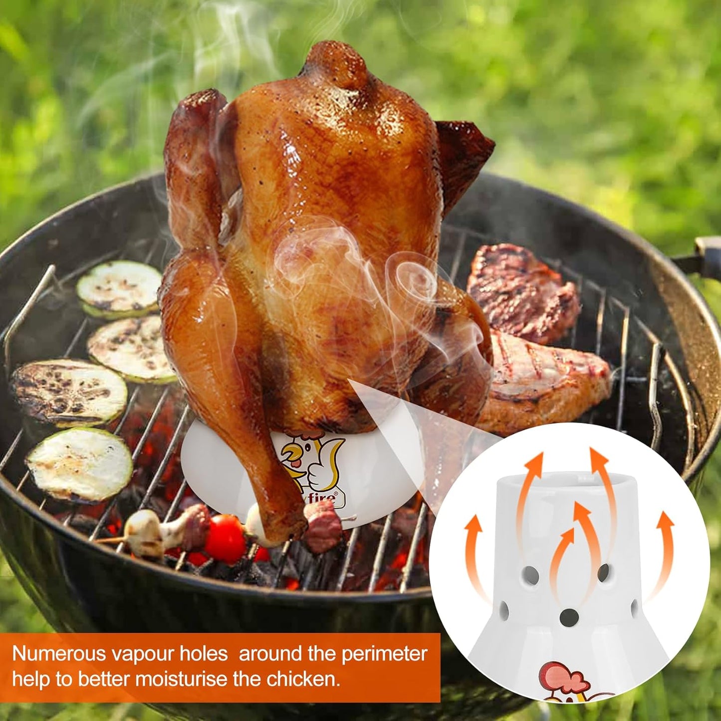 2 Pzas Estante Cerámica Asar Pollo Soporte Vertical Barbacoa