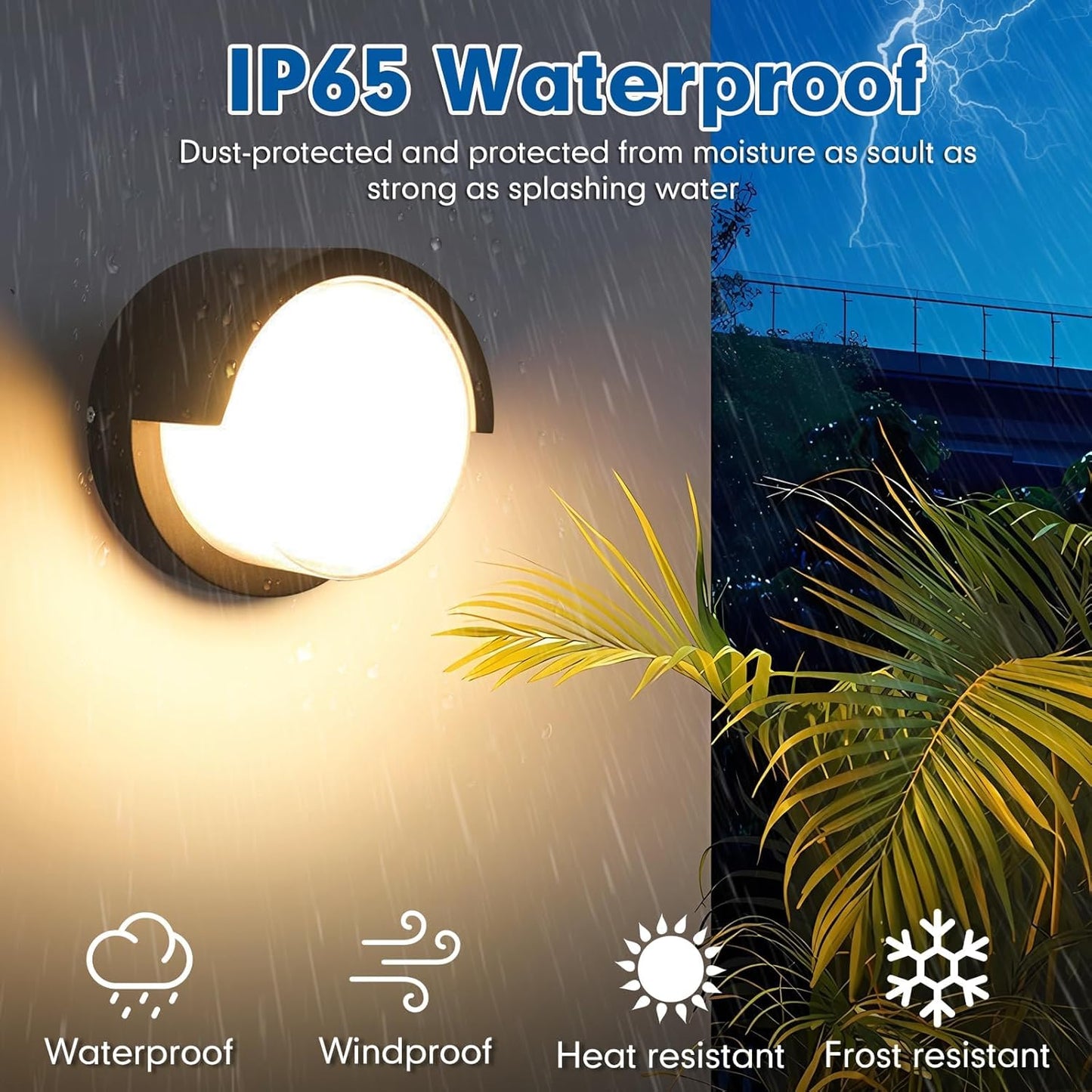Aplique pared exterior LED redondo 6pulg aluminio negro 1200lm 3CCT