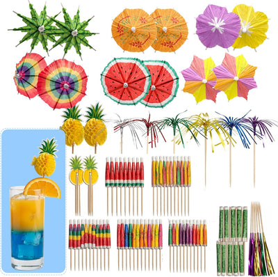 80 Sombrillas Cóctel Tropicales Bambú Fiesta Aloha
