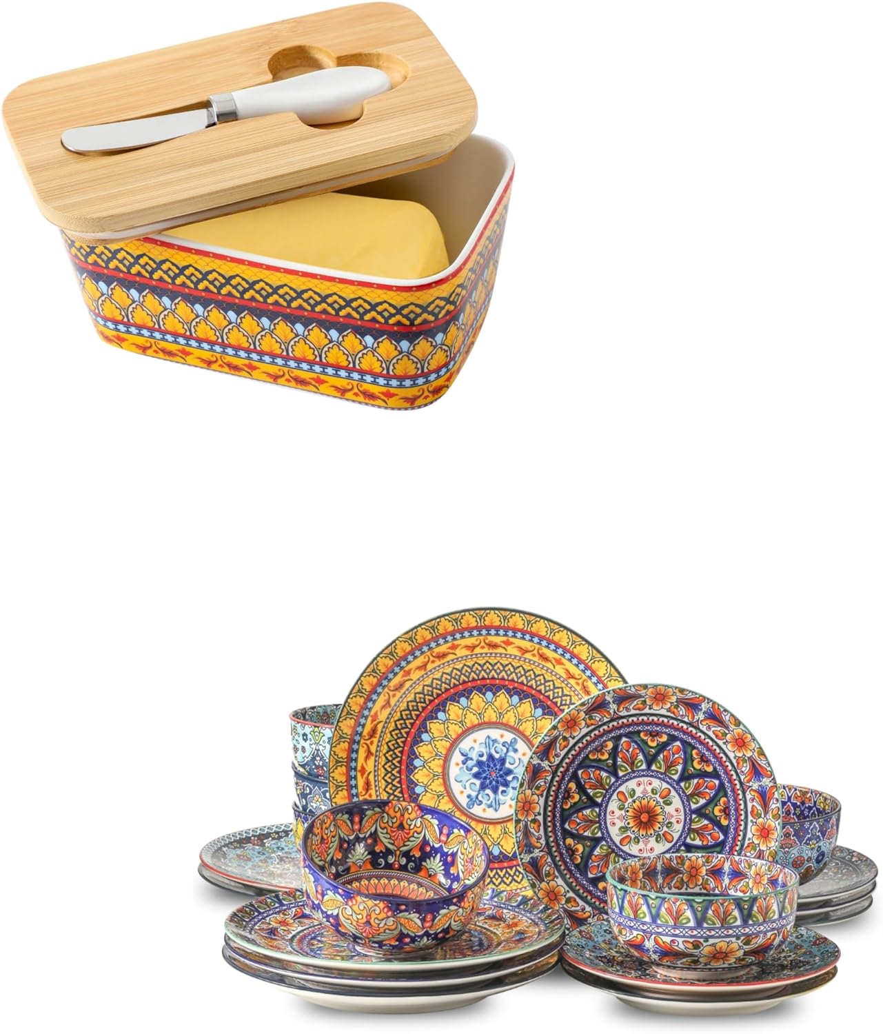 Juego 18 Pzas Plato Cerámica con Tapas Estilo Boho