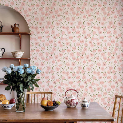 Papel tapiz floral rosa autoadhesivo 17.3x80pulg vintage botánico