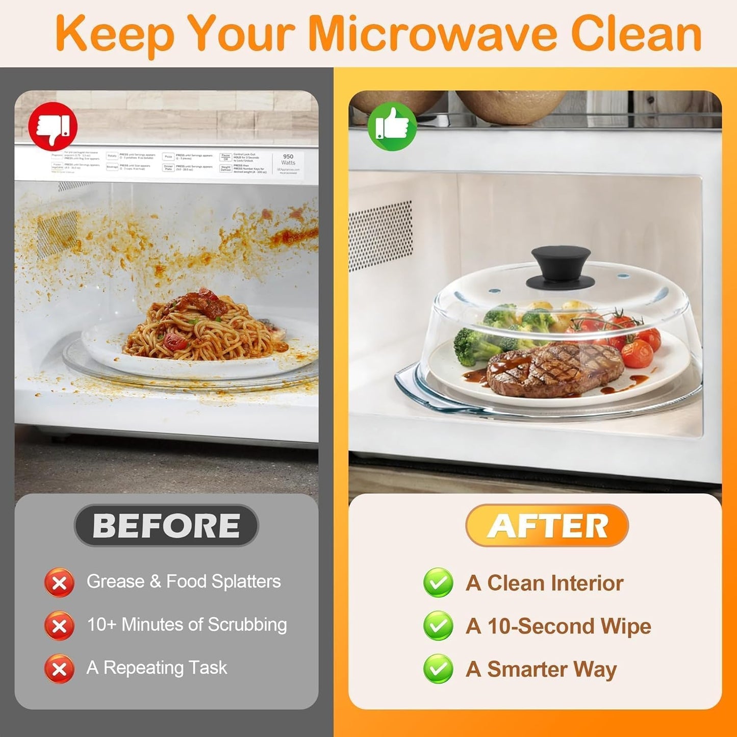 Cubierta de vidrio para microondas con tapete protector resistente, orificios de ventilación y mango de silicona sin BPA