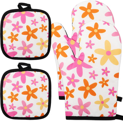 Set 4 Manoplas Horno Flores Resistentes Calor