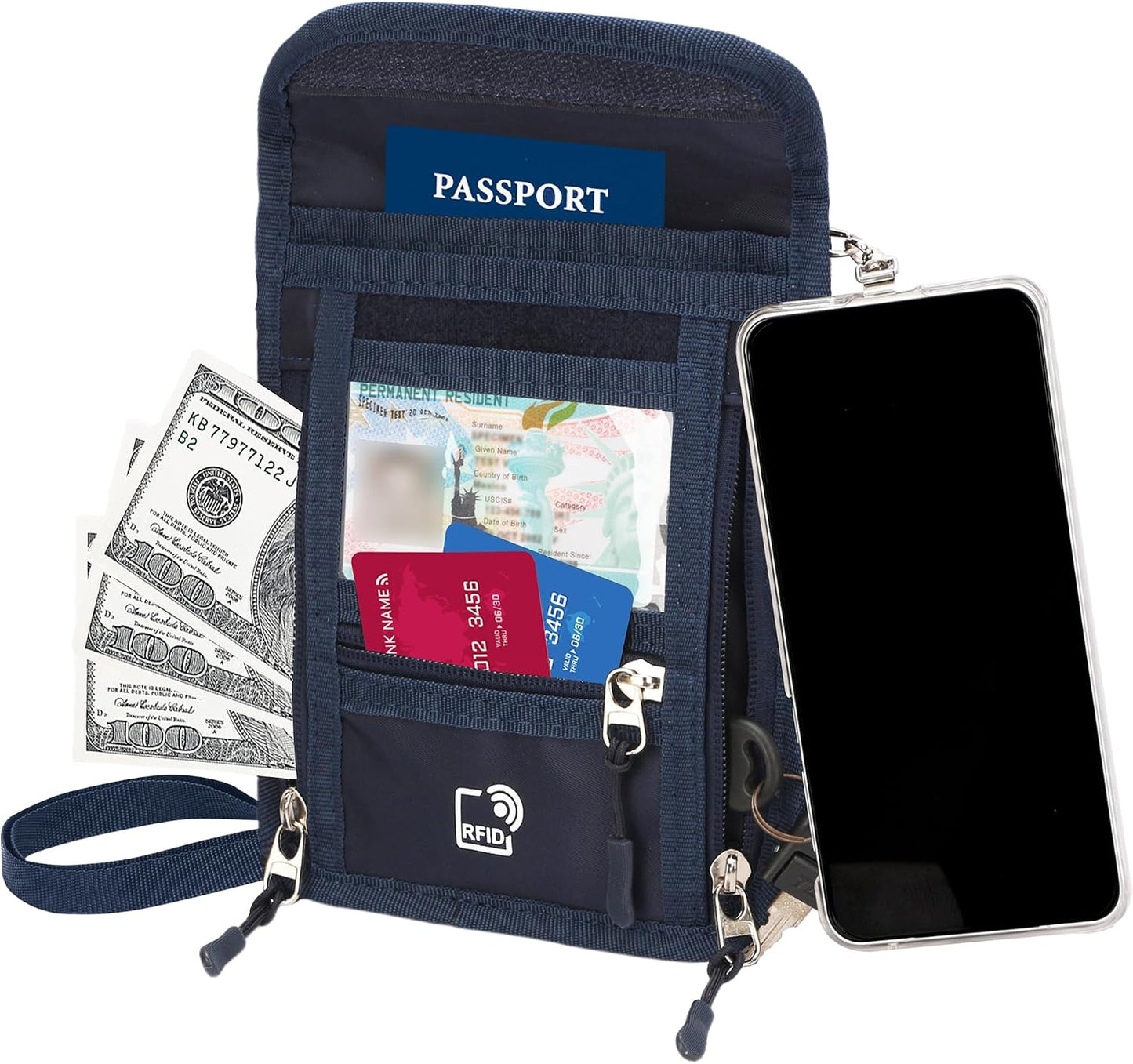 Porta documentos con clip y protección RFID