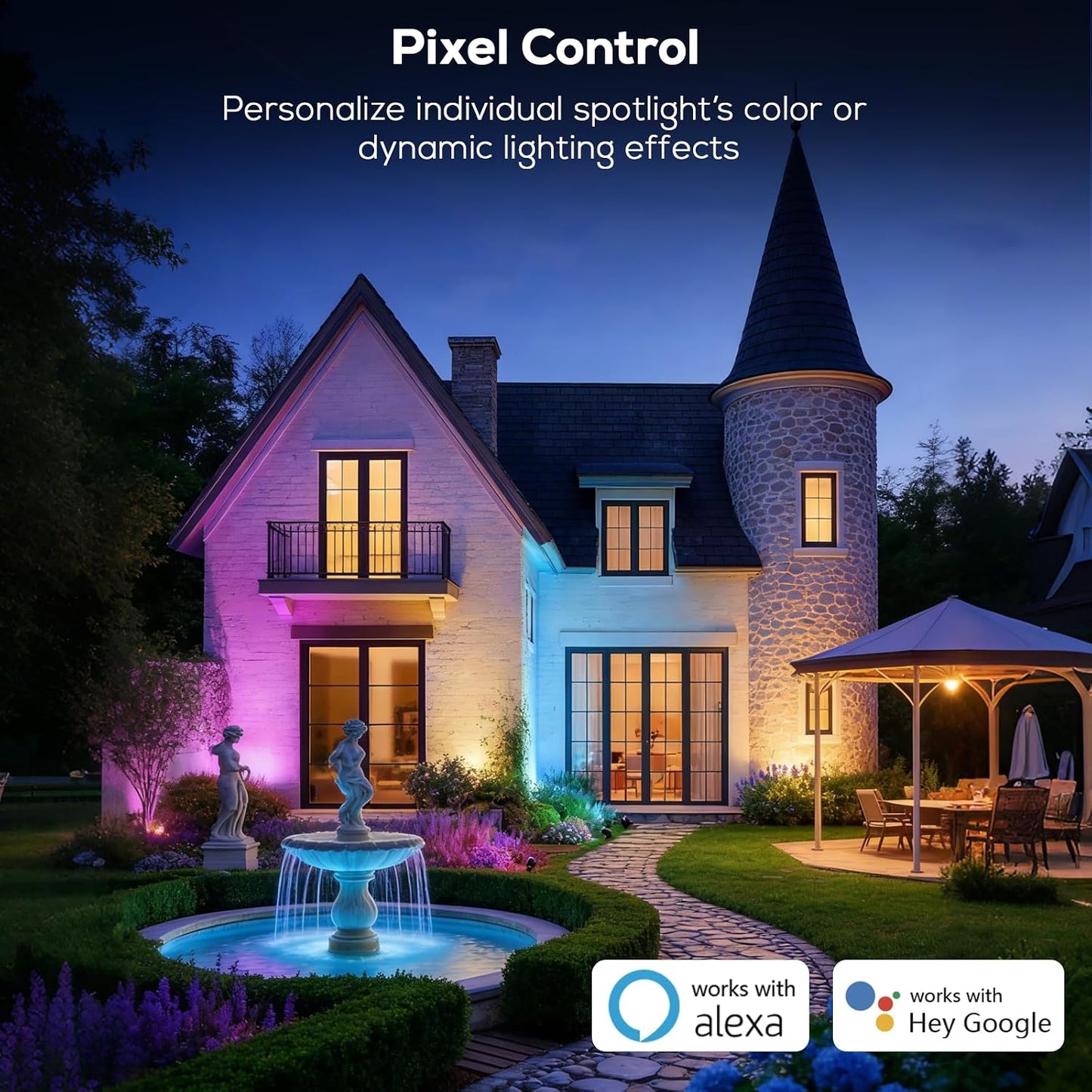 4 Pzas Luces Jardín RGBW con Control Alexa Google Home IP65