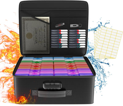 Caja fotos resistente al fuego con 18 fundas 4x6plastico cerradura